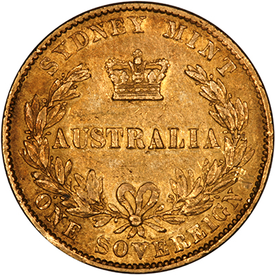 Reverse of 1855 Victoria Young Head Australian Sovereign